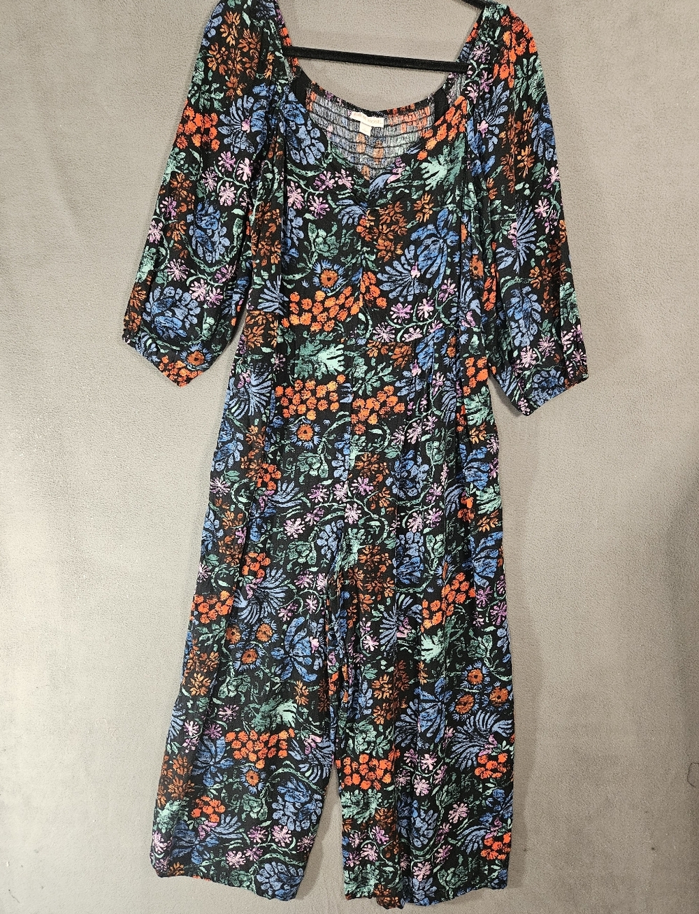 Knox Rose Boho Women L Jumpsuit Romper Black Floral Off The Shoulders Lagenlook